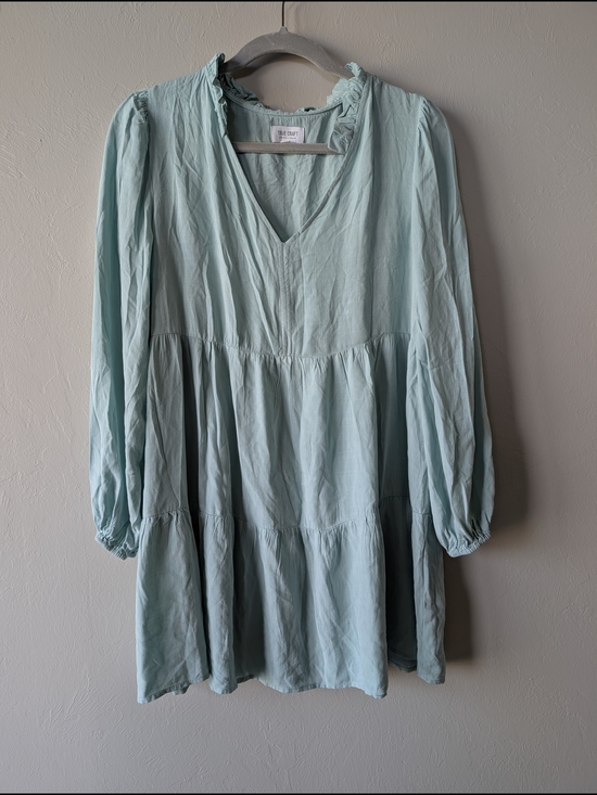 True Craft Dresses & Skirts - True Craft Muted Green Tiered V-Neck Peasant Midi Dress Tunic Size M Rayon